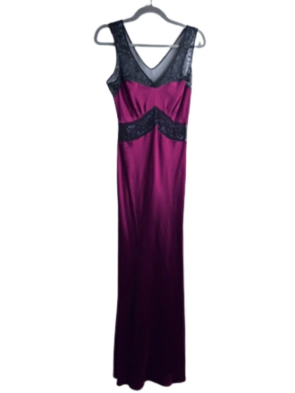 Vintage 1930's Style Silk Beaded Lace Trim Burgundy Dress Size S/M